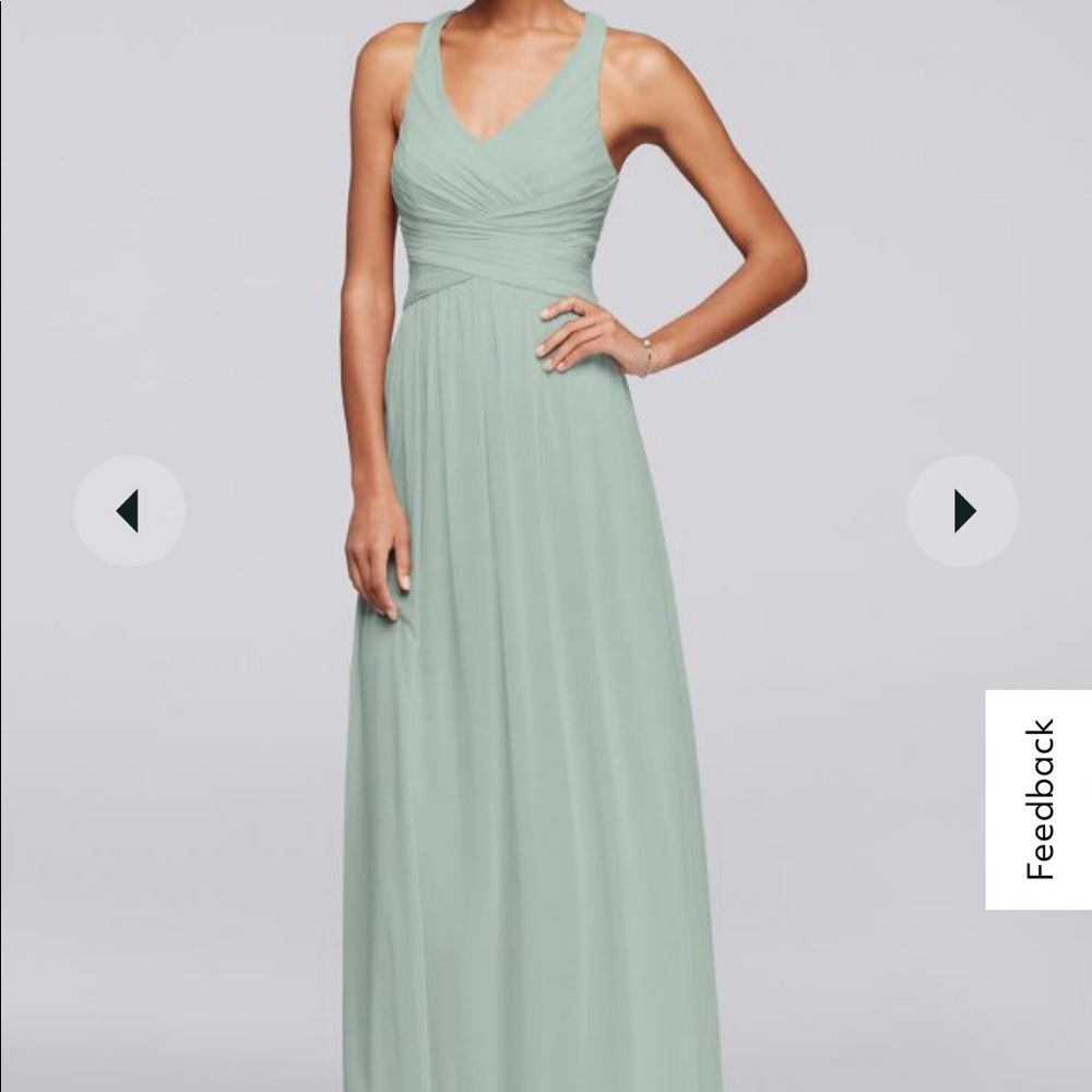 David’s Bridal sage green bridesmaid dress, size 12, worn once, dry cleaned!